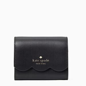 Kate Spade Piper Magnolia Street Leather Key Chain Ring Wallet Black Scalloped